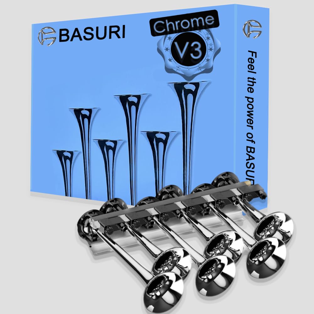 BASURI Musical Horn　BabyShark BASURI® Musical Air Horn | 12 & 24 Volt | 130 DB | Version (Chrome